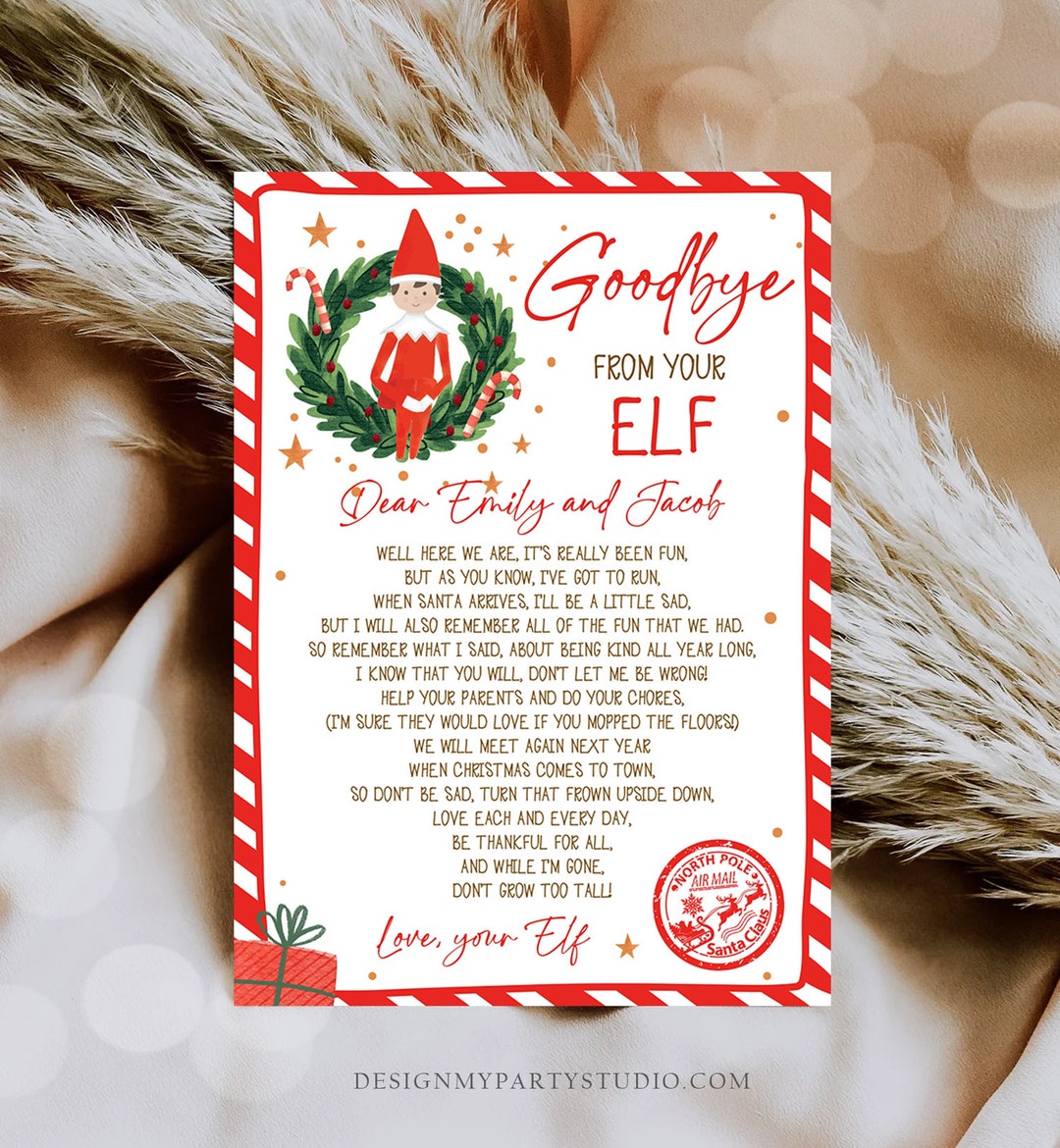 Editable Elf Goodbye Letter Departure Letter Christmas Goodbye