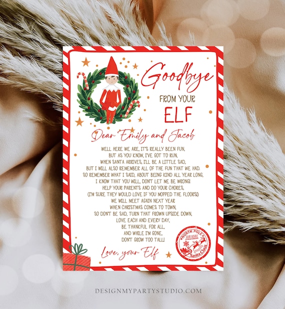 Editable Elf Goodbye Letter Departure Letter Christmas Goodbye from Your Elf Christmas Elf Letter Santa Claus Poem Printable Template 0358 Il_570xn
