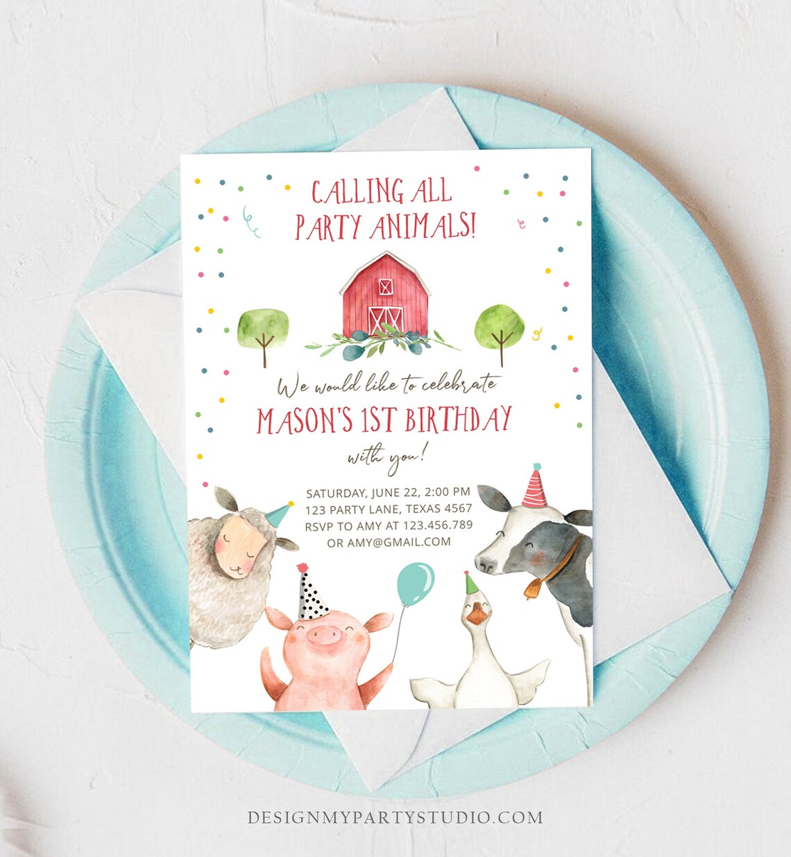 Editable Farm Animals Birthday Invitation Boy Farm Barnyard First ...