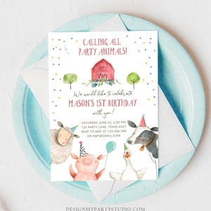 Editable Farm Animals Birthday Invitation Boy Farm Barnyard First ...