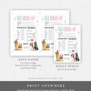 Vet Check Up Exam Sheet Pet Check-Up Dog Birthday Party Puppy Party Hospital Puppy Adoption Adopt a Pet Girl Pink Download Printable 0384 image 2