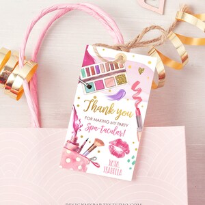 Editable Spa Party Favor Tags Glamour Party Thank You Tags Spa Birthday Girl Make up Party Glam Pink Gift Tag Digital Corjl Template 0420 image 3