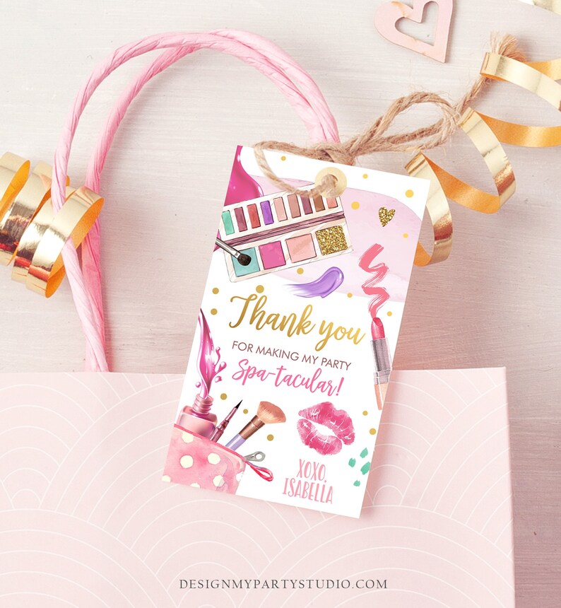 Editable Spa Party Favor Tags Glamour Party Thank You Tags Spa Birthday Girl Make up Party Glam Pink Gift Tag Digital Corjl Template 0420 image 3
