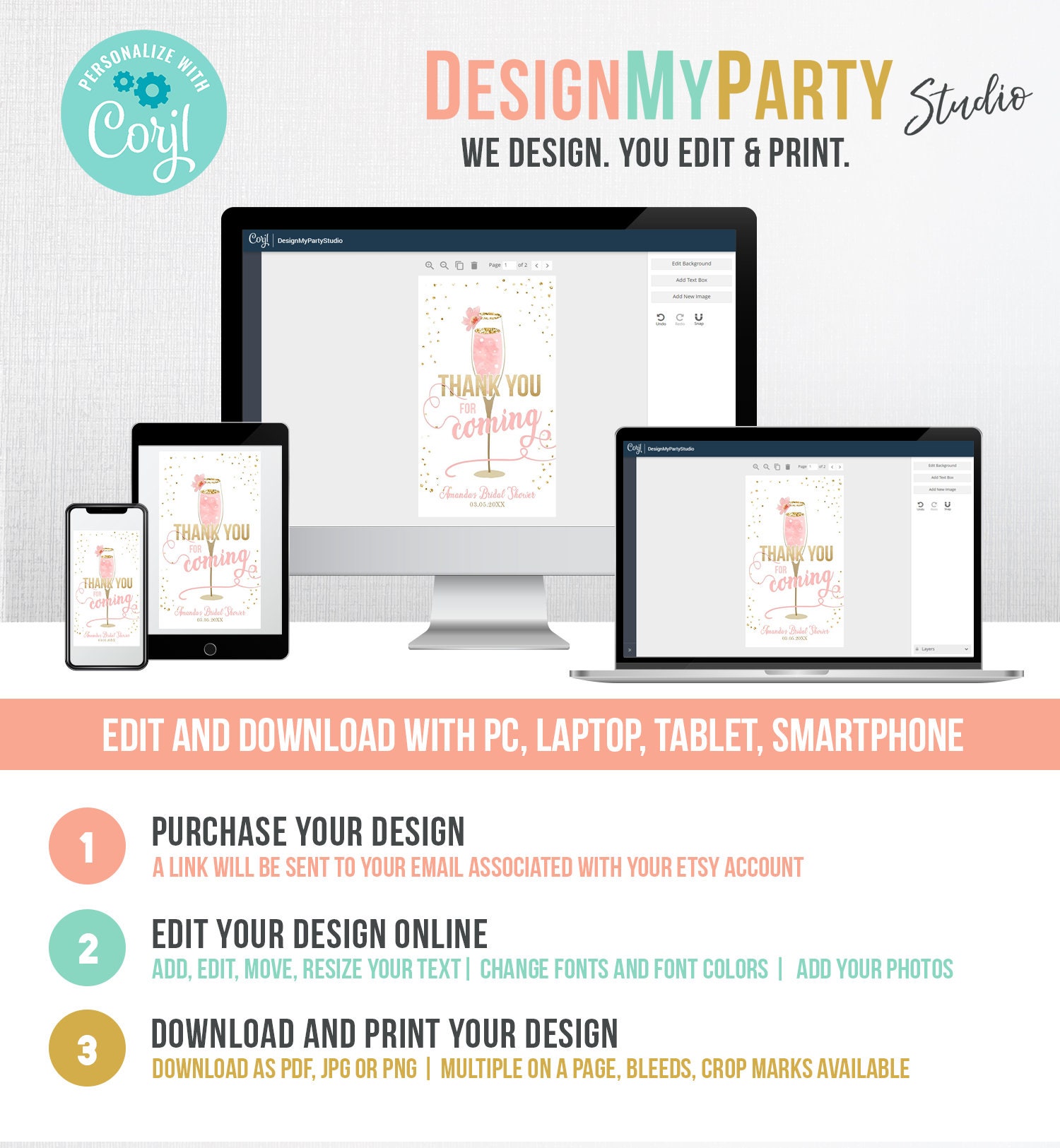 Editable Brunch and Bubbly Thank You Tags Bubbly Bridal Shower Favor ...