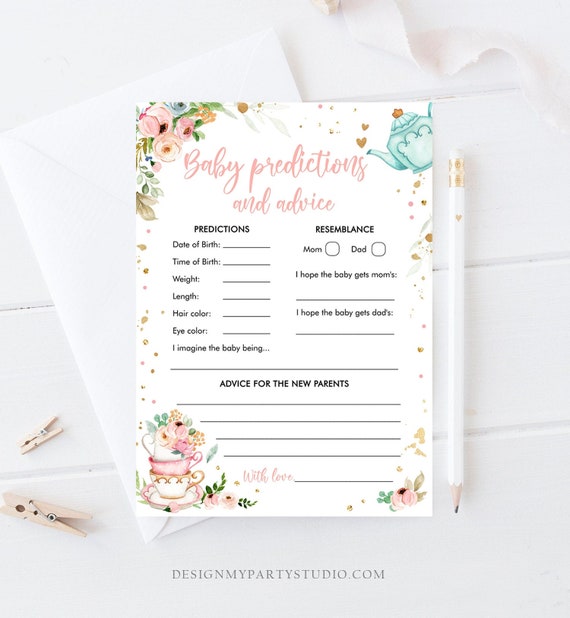 Editable Baby Predictions Baby Shower Game Advice for Parents Tea Party Baby is Brewing Game Shower Activity Digital Template Printable 0349
