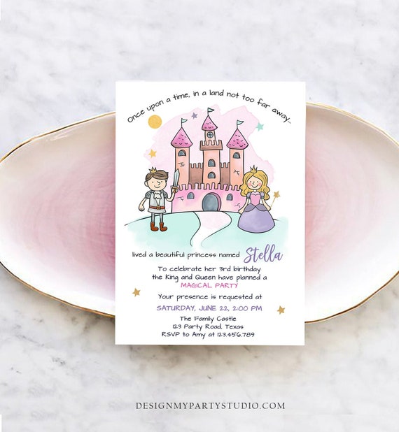 Editable Princess Birthday Invitation Girl Fairytale Birthday Party Once Upon a Time Royal Download Printable Template Digital Corjl 0385 Il_570xn