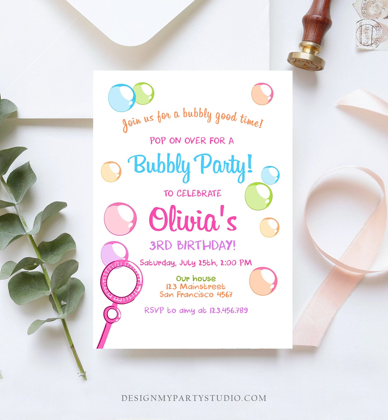 Editable Bubble Birthday Invitation Bubbles Birthday Party Etsy