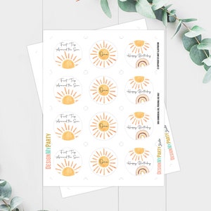 Sun Birthday Cupcake Toppers First Trip Around the Sun Favor Tags Sunshine Party Little Sunshine Decor 1st Download Digital PRINTABLE 0431 image 3