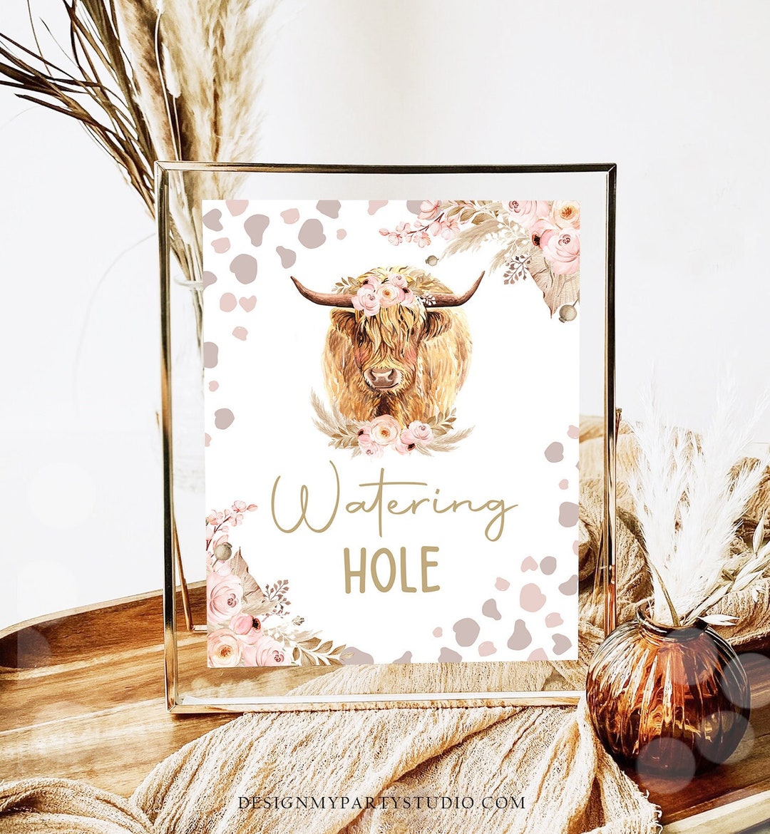 Watering Hole Sign Farm Birthday Party Sign Boho Holy Cow Highland Table Sign Decor Barnyard ...