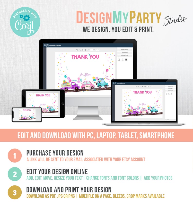 editable drivebirthday parade thank you card virtual