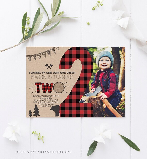 Editable Lumberjack Birthday Invitation Rustic Woodland 2nd Birthday Two Buffalo Plaid Timber Two Download Printable Template Corjl 0026 Il_570xn