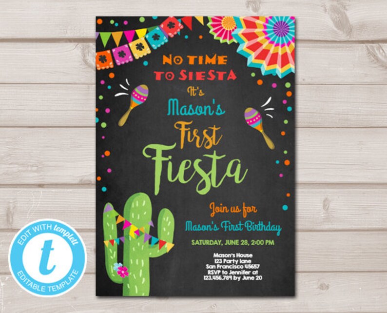 First Fiesta Birthday Invitation Let S Fiesta No Time To Etsy