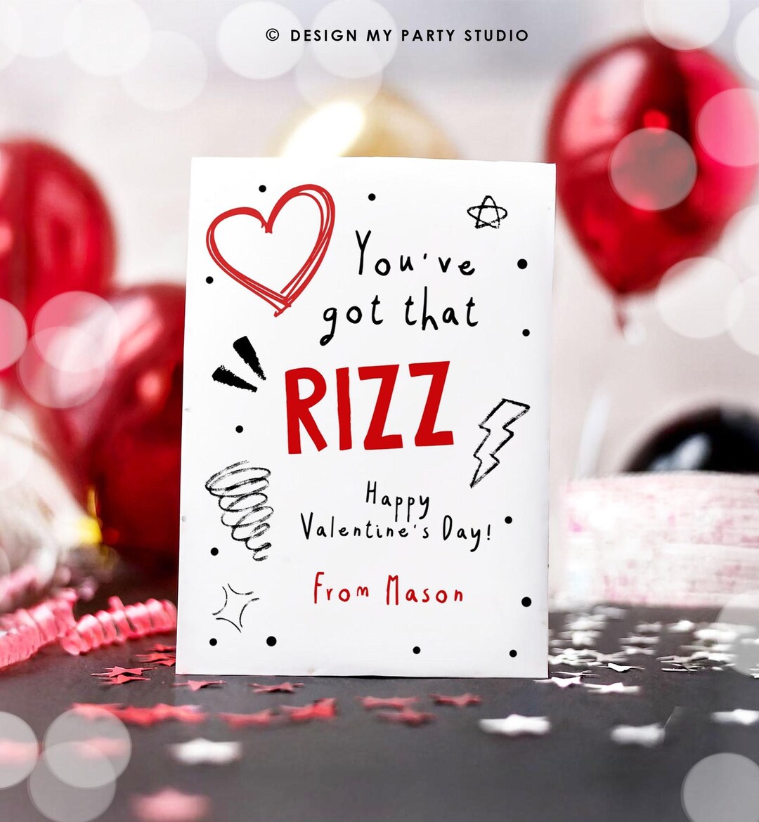 Editable Funny Valentine's Day Card Slang Valentine Kids Rizz Teen Boys ...