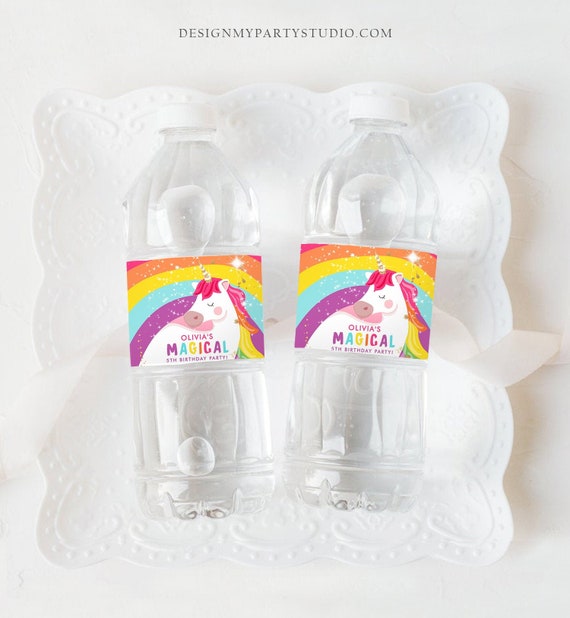 editable unicorn water bottle labels unicorn birthday girl magical unicorn party decor rainbow printable bottle labels template corjl 0323 by design my party studio catch my party