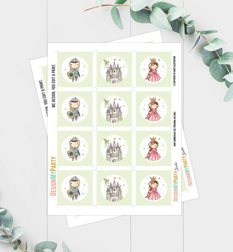 Princess and Knight Cupcake Toppers Favor Tags Birthday Party Etsy