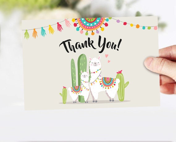 Llama Baby Shower Thank you Card Llama Thank You Note Birthday Fiesta Mexican Cactus Gender Neutral Succulent 4x6" Instant Download 0079 Il_570xn