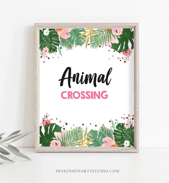 Animal Crossing Birthday Sign Girl Safari Animals Party Wild One Two Wild Tropical Pink Gold Jungle Zoo Table Sign Decor Printable 0332 Il_570xn
