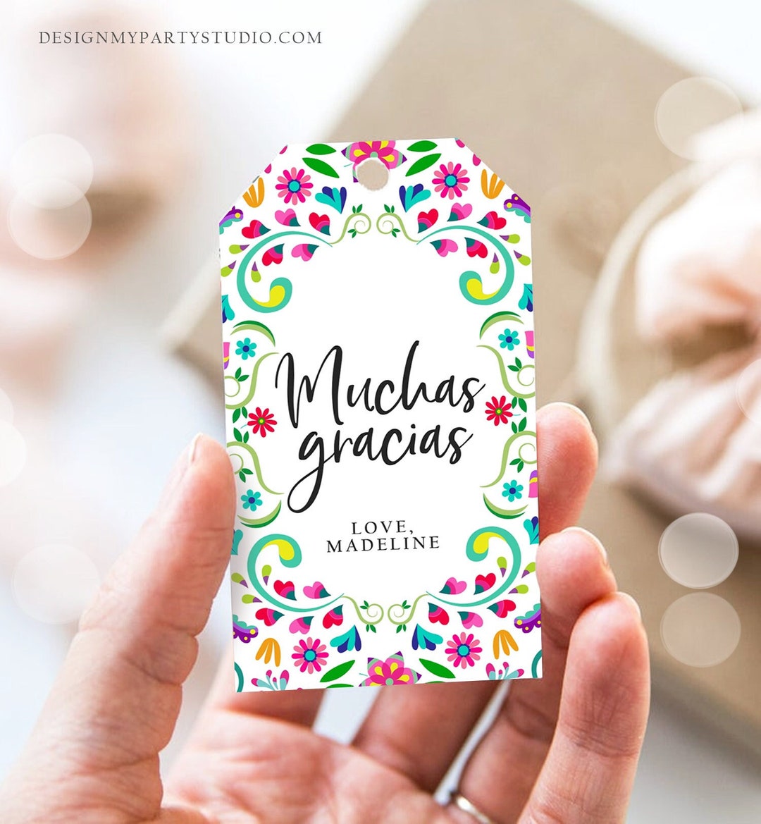 Editable Floral Fiesta Favor Tags Fiesta Thank You Tags Mexican Muchas ...