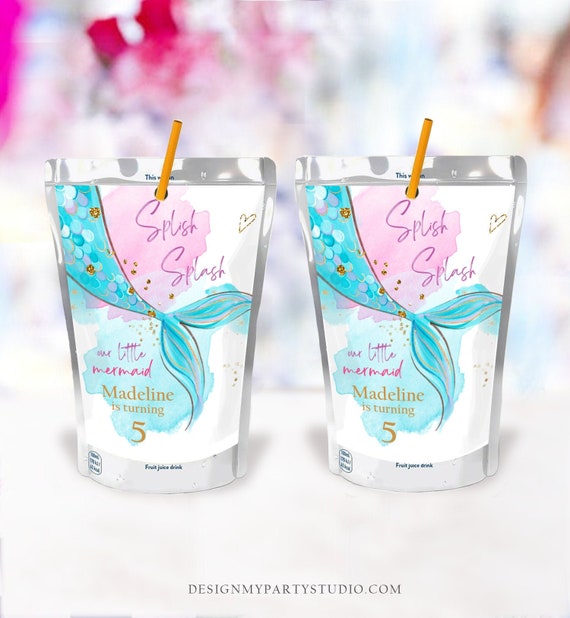 Editable Mermaid Capri Sun Labels Juice Pouch Labels Mermaid Birthday Party Girl Pink Blue Teal Under The Sea Corjl Template Printable 0403 Il_570xn