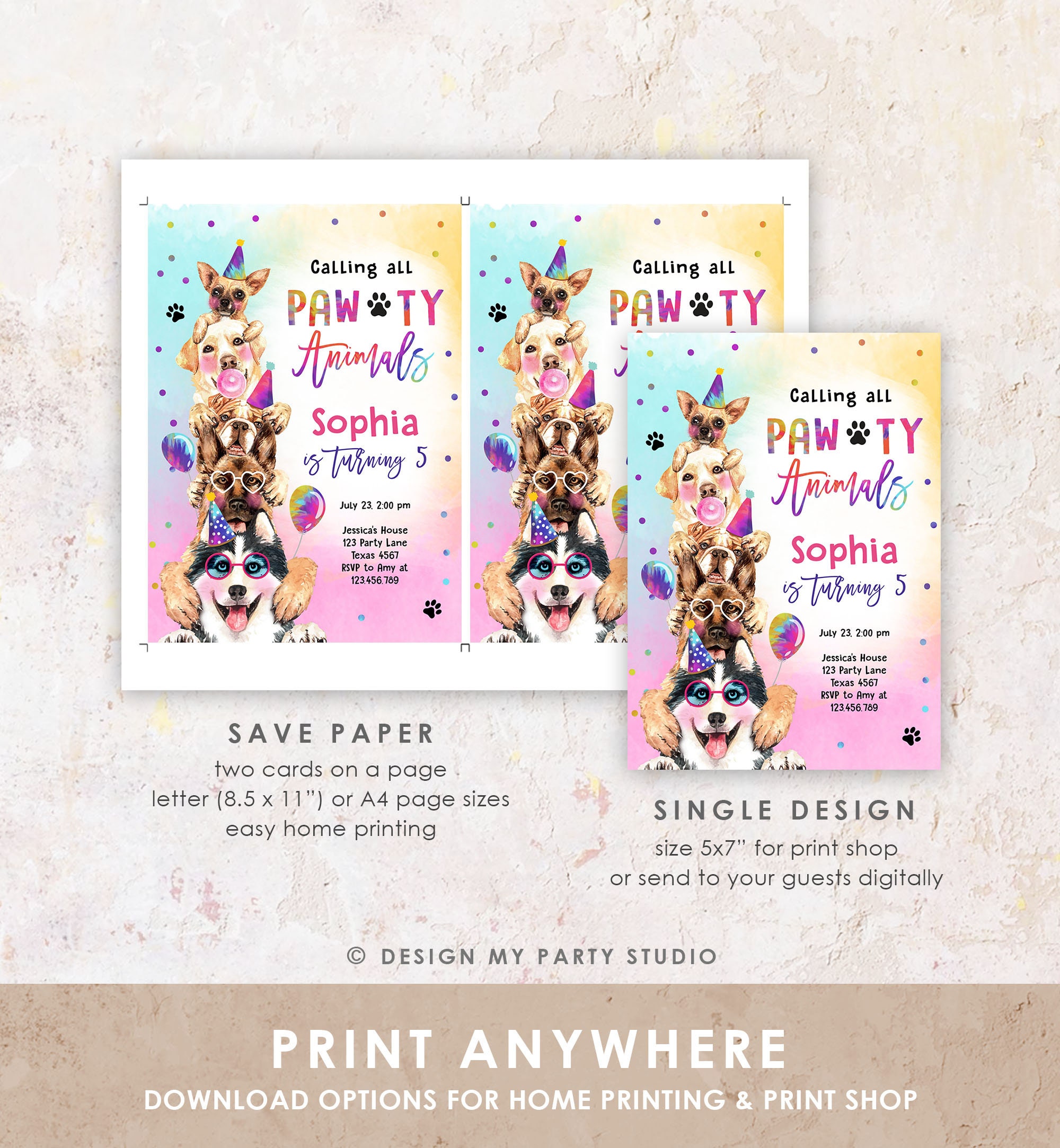 Editable Dogs Birthday Party Invitation Puppy Birthday Invite Calling ...