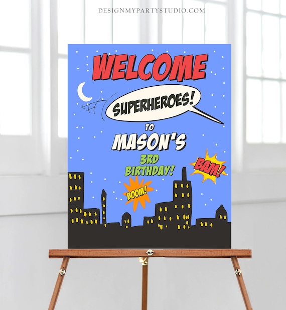 Super Birthday Party Decoration Super Birthday Party Welcome Sign Super Party Welcome Sign PDF 8x10 Welcome Sign