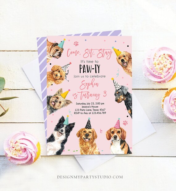Editable Dog Birthday Party Invitation Puppy Birthday Invite Etsy
