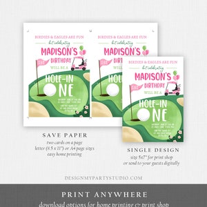 Editable Hole in One Birthday Invitation Golf First Birthday Par-tee Golf Invite Girl Golfing Download Printable Template Digital Corjl 0405 image 5