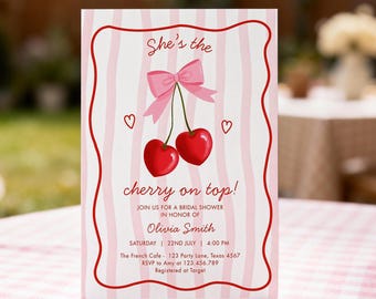 Editable Cherry on Top Bridal Shower Invitation Couples Sweet Bridal Shower Mon Cherri Digital Download Canva Template Printable 0572