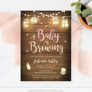 Editable A Baby is Brewing Invitation Bottle and Beers Baby Shower BaByQ BBQ Coed Couples Shower Girl Download Printable Template Corjl 0015 image 1