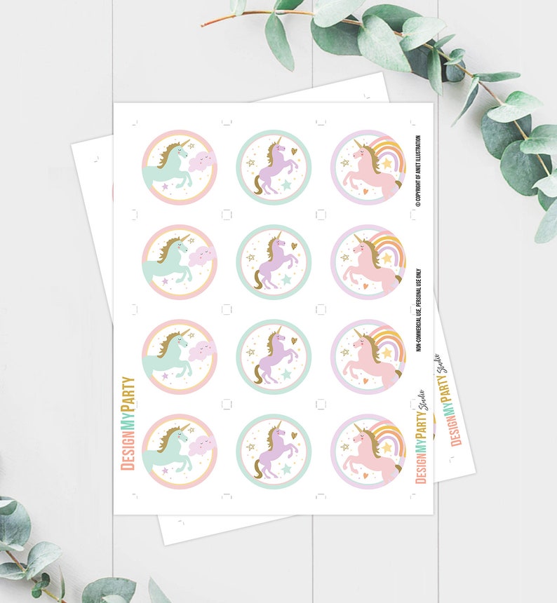 Adornos para cupcakes de unicornio, decoración para fiesta de cumpleaños de unicornio, unicornio mágico pastel, fiesta de niña, arcoíris, descarga instantánea, digital, imprimible, 0426 imagen 3
