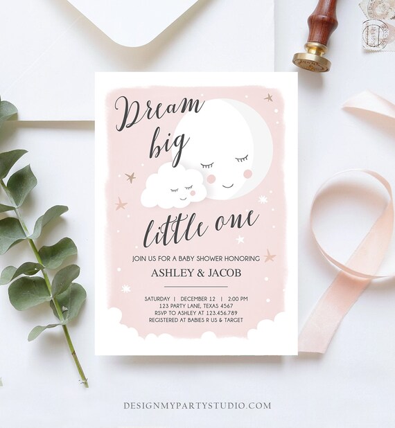 dream big little one baby shower invitations