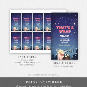 Editable Favor Tags Movie Night Thank You Gift Tags Cinema Movie Under the Stars Popcorn ...