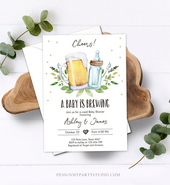 Editable A Baby is Brewing Invitation Bottle and Beers Baby Shower Cheers Coed Couples Shower Download Printable Template Corjl 0190 Il_570xn