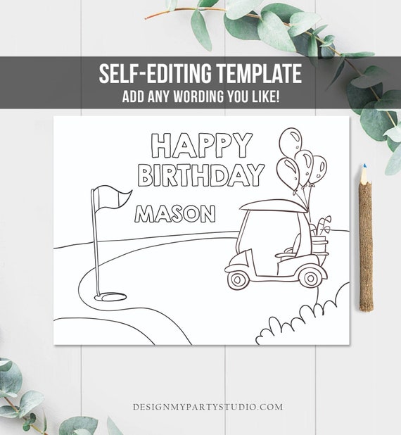 Editable Coloring Page Golf Birthday Party Activity Game Golfing ...