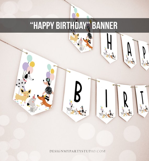 Happy Birthday Banner Dog Birthday Banner Puppy Pawty Girl Decor Animal