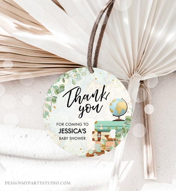 Editable Travel Thank You Tag Eucalyptus Greenery Baby Shower Bridal Shower Favor Adventure Round Stickers Corjl Template Printable 0030 Il_570xn