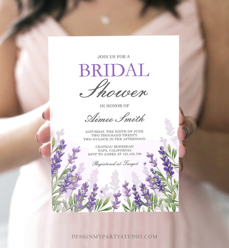 Editable Lavender Bridal Shower Invitation Greenery Foliage Etsy