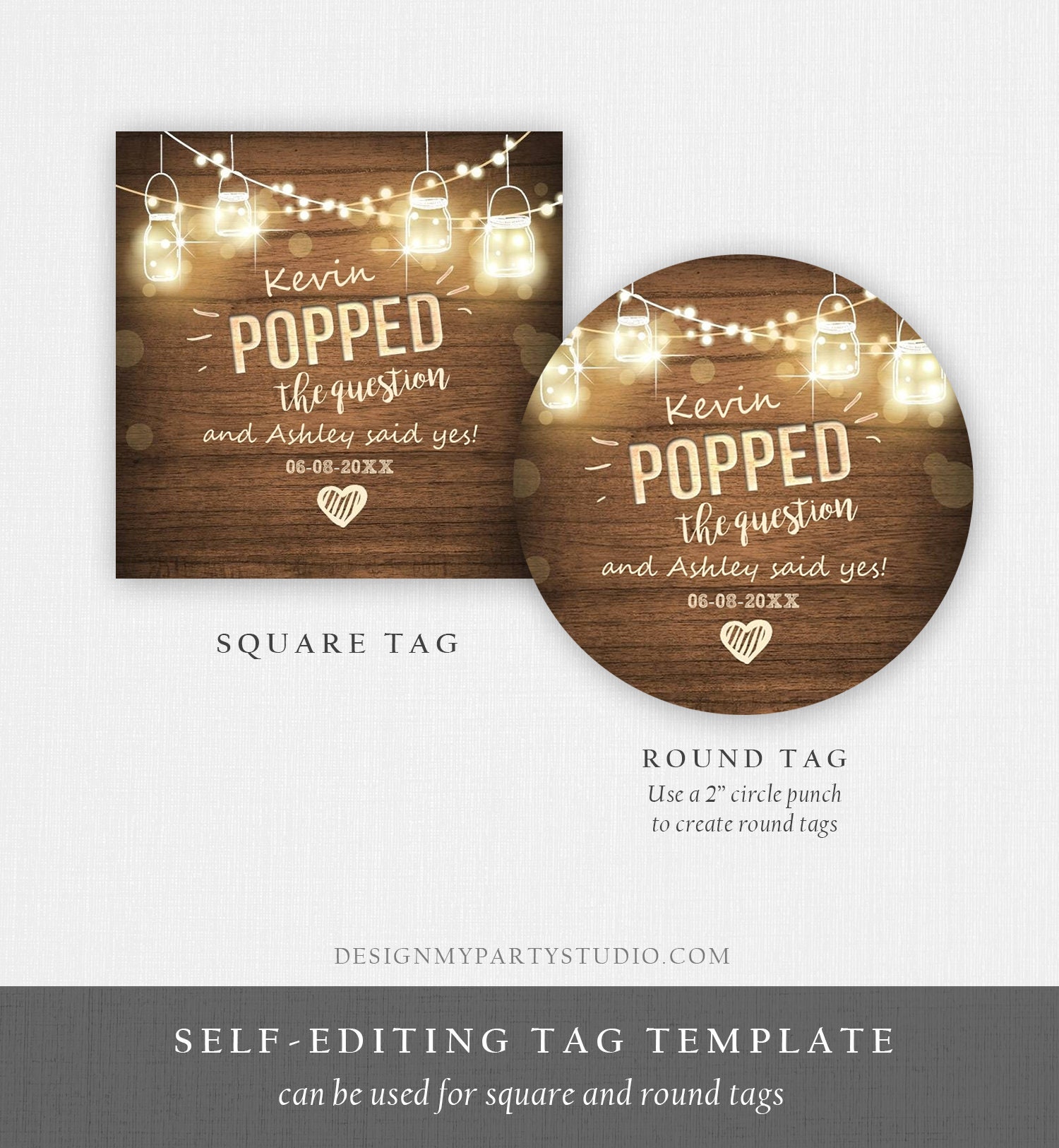 Editable Popped the Question Gift Tag Engagement Party Round - Etsy