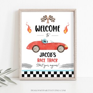 Editable Racing Birthday Welcome Sign Race Car Birthday Sign Growing Up Two Fast 2nd Birthday Red Boy Decor Digital Template Printable 0424 image 4