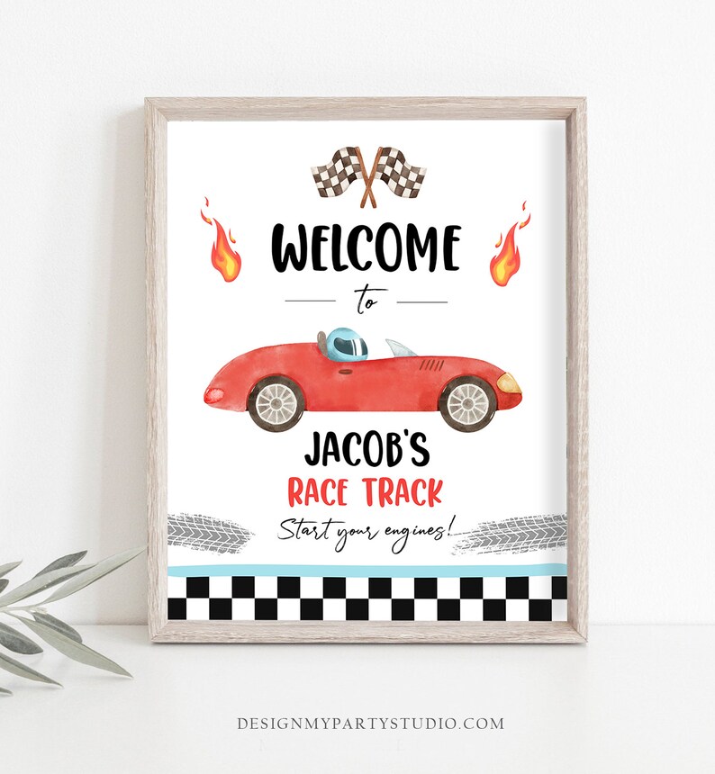Editable Racing Birthday Welcome Sign Race Car Birthday Sign Growing Up Two Fast 2nd Birthday Red Boy Decor Digital Template Printable 0424 image 4