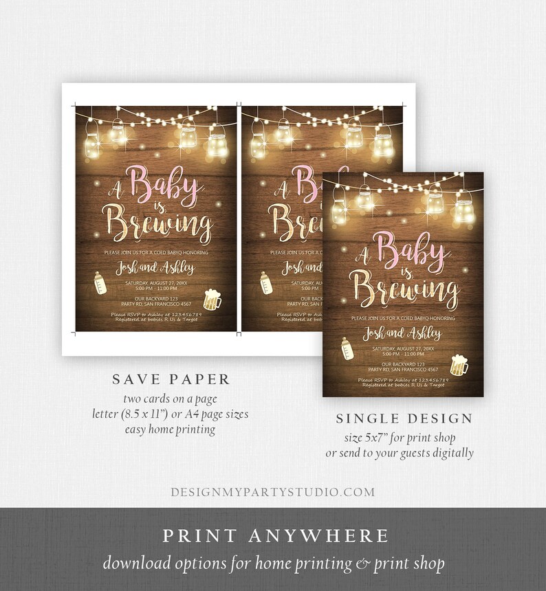 Editable A Baby is Brewing Invitation Bottle and Beers Baby Shower BaByQ BBQ Coed Couples Shower Girl Download Printable Template Corjl 0015 image 4