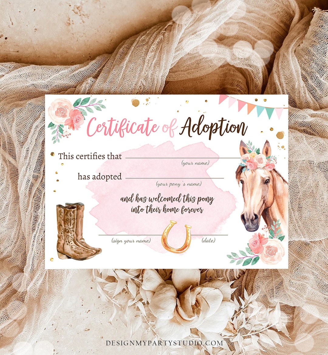 Adopt a Pony Adoption Certificate Horse Adoption Horse Birthday Party ...
