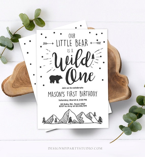 Editable Wild One Adventure First Birthday Invitation Little Bear Wild Things Boy Mountains Outdoor Download Printable Corjl Template 0083 Il_570xn
