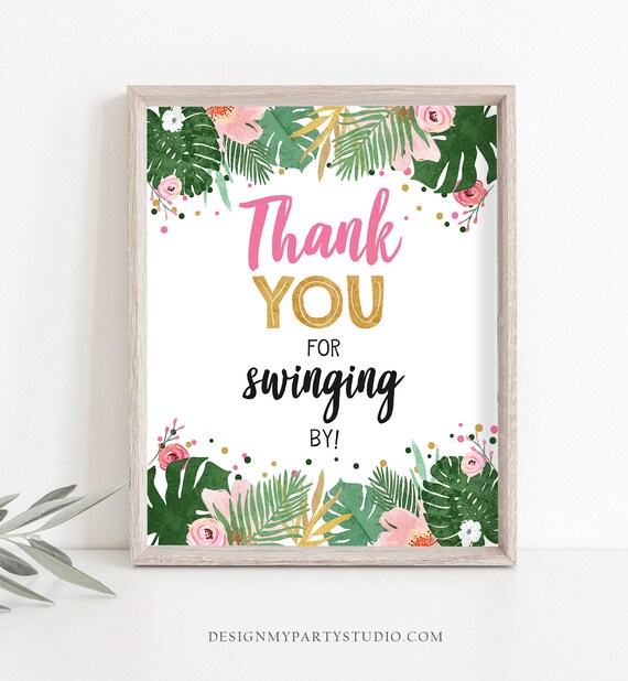 Thank You for Swinging By Birthday Sign Table Decor Tropical Safari Girl Birthday Wild One Animals Gold Zoo Favors Jungle PRINTABLE 0332 Il_570xn