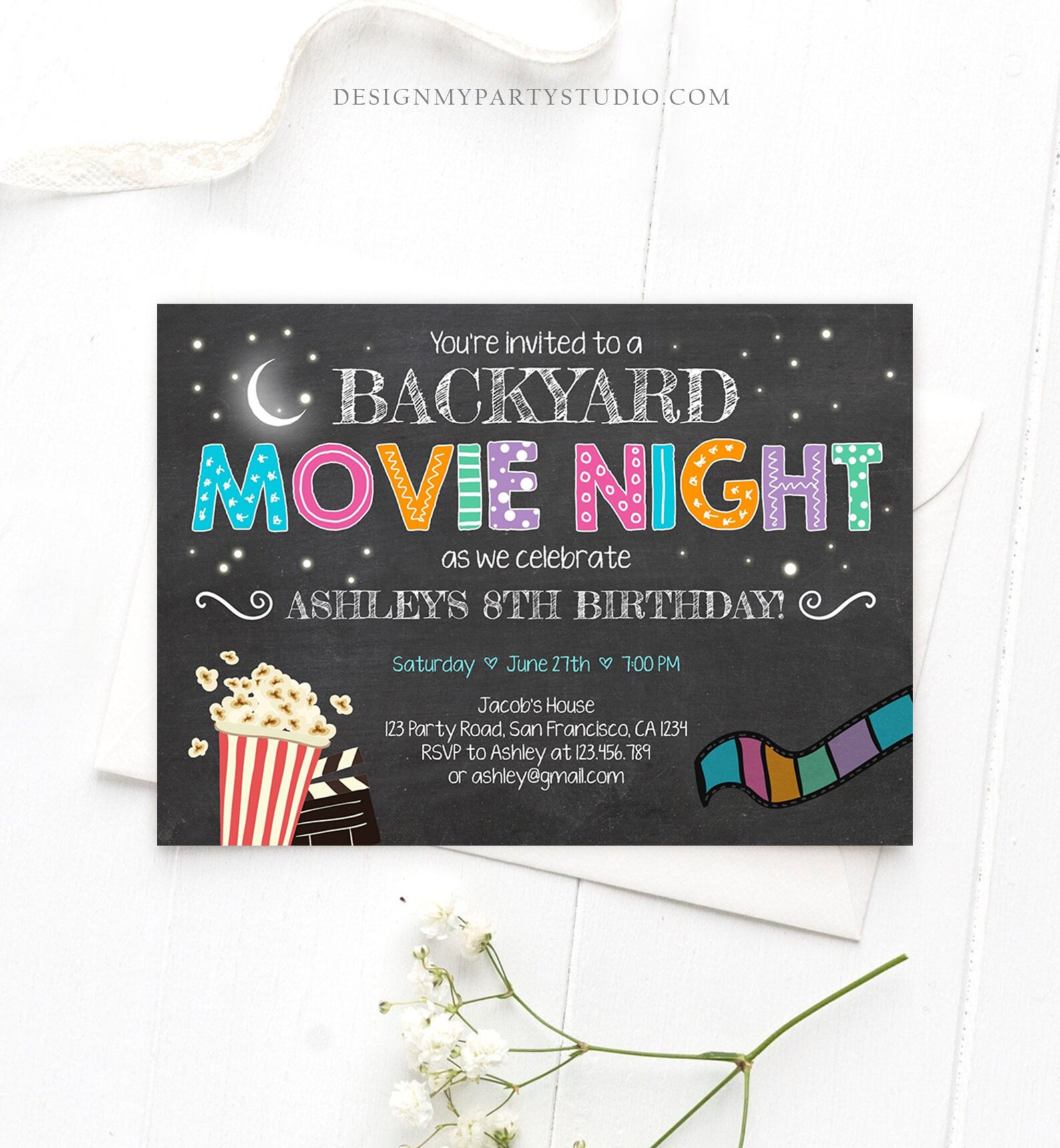 Editable Movie Night Birthday Invitation Under the Stars - Etsy