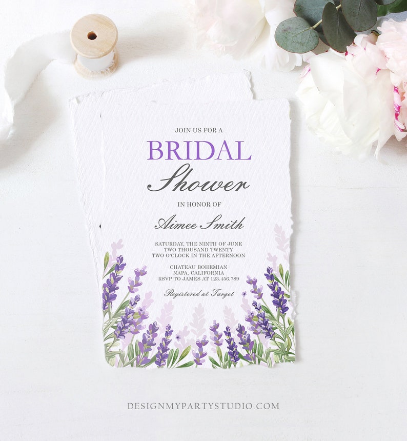 Editable Lavender Bridal Shower Invitation Greenery Foliage Etsy