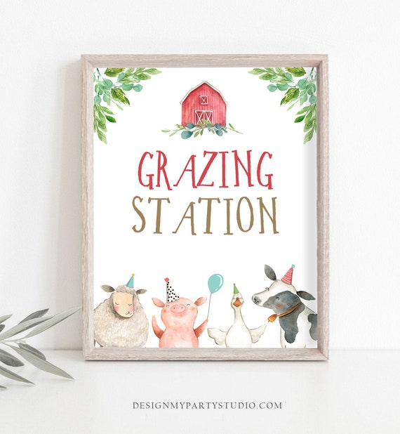 Grazing Station Food Party Sign Farm Birthday Sign Table Decor Barnyard Birthday Farm Animals Boy Red Snacks Farm Party PRINTABLE 0155 Il_570xn