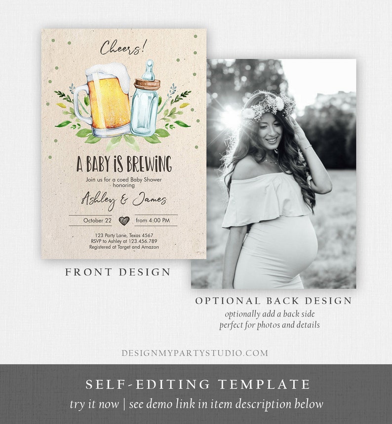 Editable A Baby is Brewing Invitation Bottle and Beers Baby Shower Cheers Coed Couples Shower Download Printable Template Corjl 0190 image 5