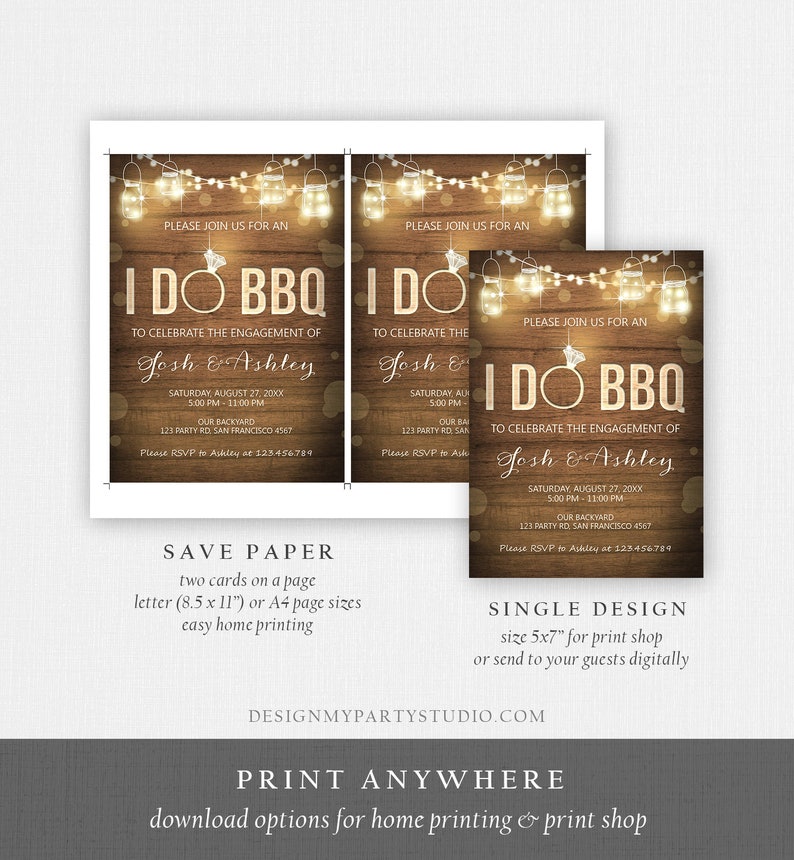 Editable I Do BBQ Invitation Couples Shower Invite Engagement Party Rustic Wood Lights Jars Download Printable Template Corjl Digital 0015 image 4