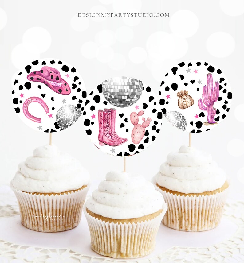 Agkvw Disco Cowgirl Cupcake Toppers - Set Of 12, Pink, For Bachelorette & Birthday Parties - View #4